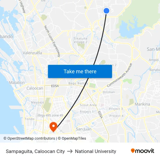 Sampaguita, Caloocan City to National University map