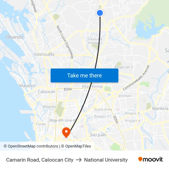 Camarin Road, Caloocan City to National University map