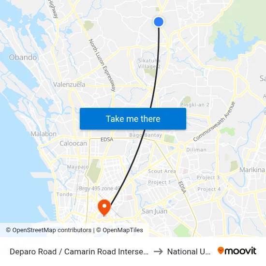 Deparo Road / Camarin Road Intersection, Caloocan City to National University map