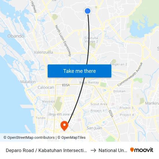 Deparo Road / Kabatuhan Intersection, Caloocan City to National University map