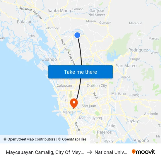Maycauayan Camalig, City Of Meycauayan to National University map