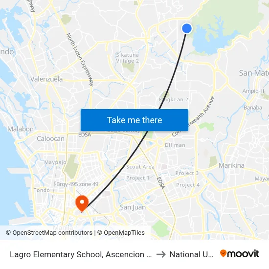 Lagro Elementary School, Ascencion Avenue, Quezon City to National University map