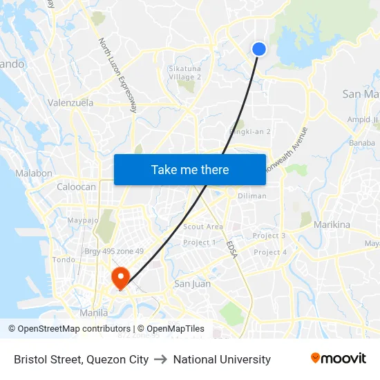 Bristol Street, Quezon City to National University map