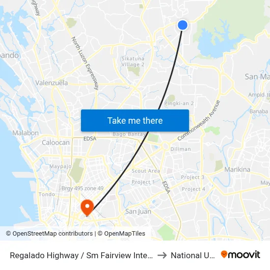 Regalado Highway / Sm Fairview Intersection, Quezon City to National University map