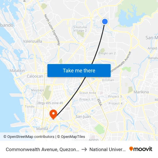 Commonwealth Avenue, Quezon City to National University map