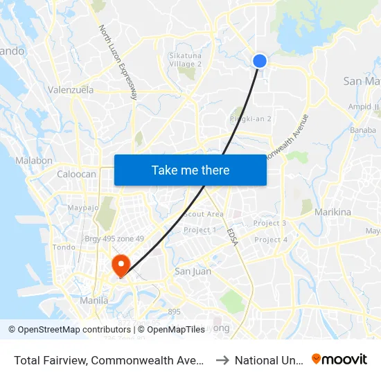 Total Fairview, Commonwealth Avenue, Quezon City to National University map