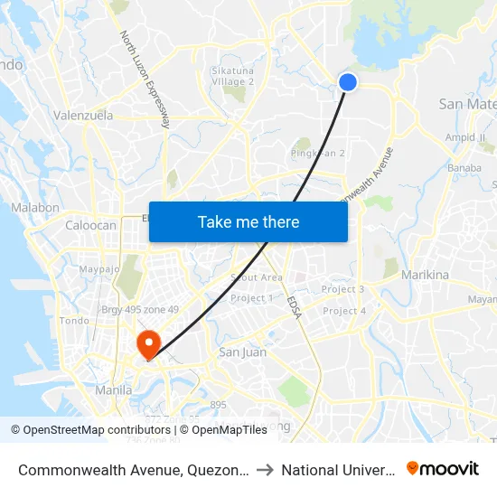 Commonwealth Avenue, Quezon City to National University map