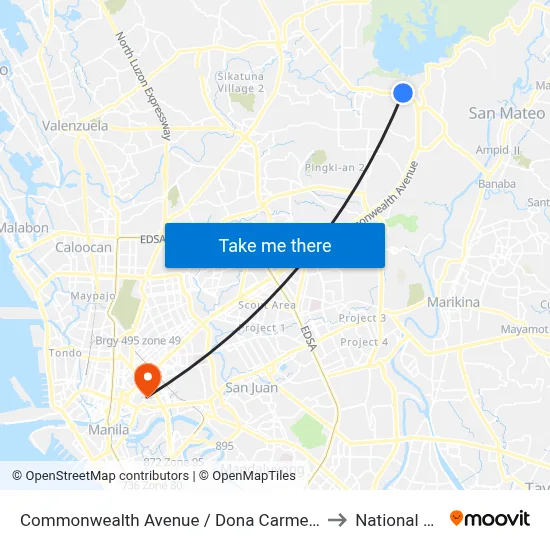 Commonwealth Avenue / Dona Carmen Intersection, Quezon City to National University map
