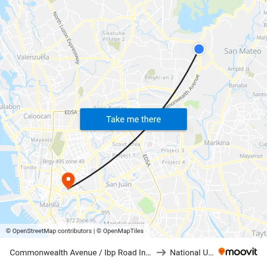 Commonwealth Avenue / Ibp Road Intersection, Quezon City to National University map