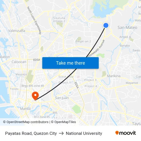 Payatas Road, Quezon City to National University map