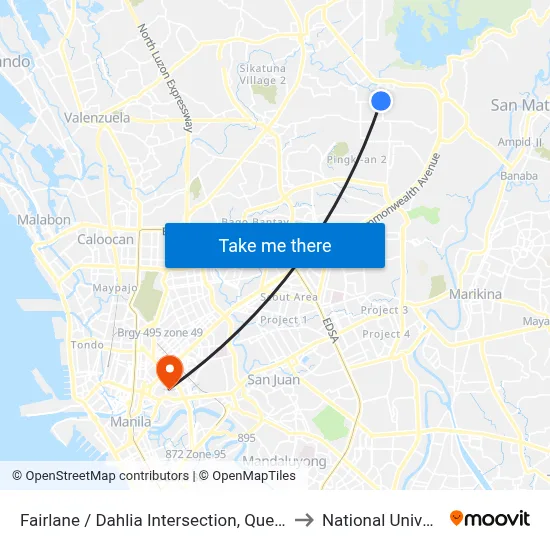 Fairlane / Dahlia Intersection, Quezon City to National University map