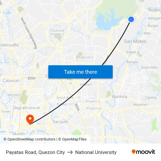 Payatas Road, Quezon City to National University map