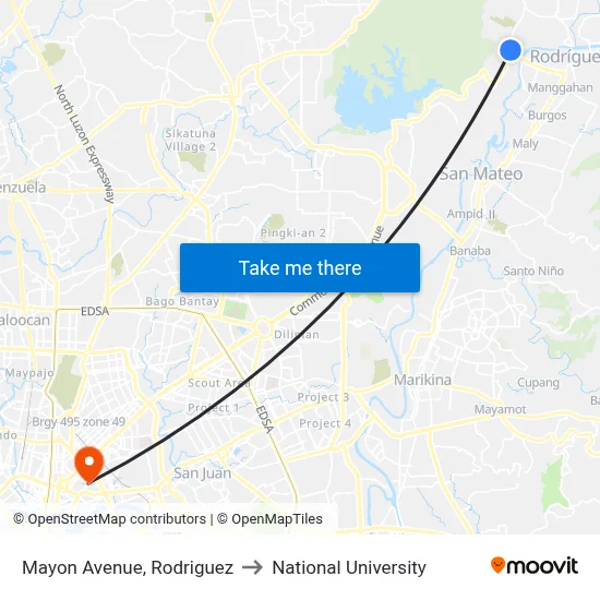 Mayon Avenue, Rodriguez to National University map
