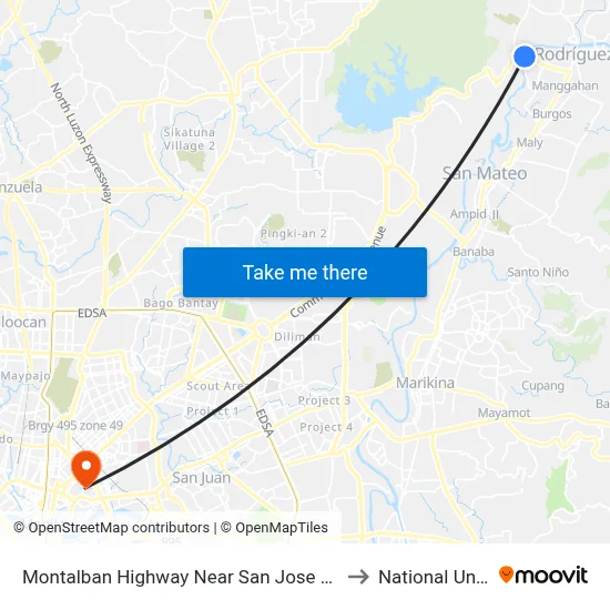 Montalban Highway Near San Jose Bridge, Rodriguez to National University map