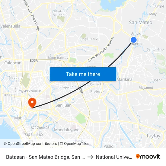 Batasan - San Mateo Bridge, San Mateo to National University map