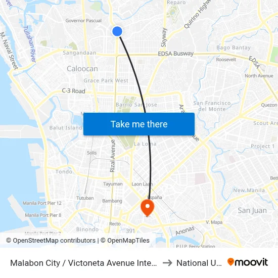 Malabon City / Victoneta Avenue Intersection, Malabon City to National University map