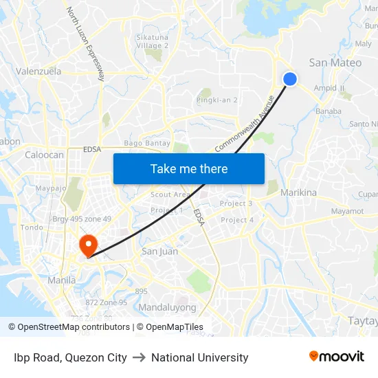 Ibp Road, Quezon City to National University map