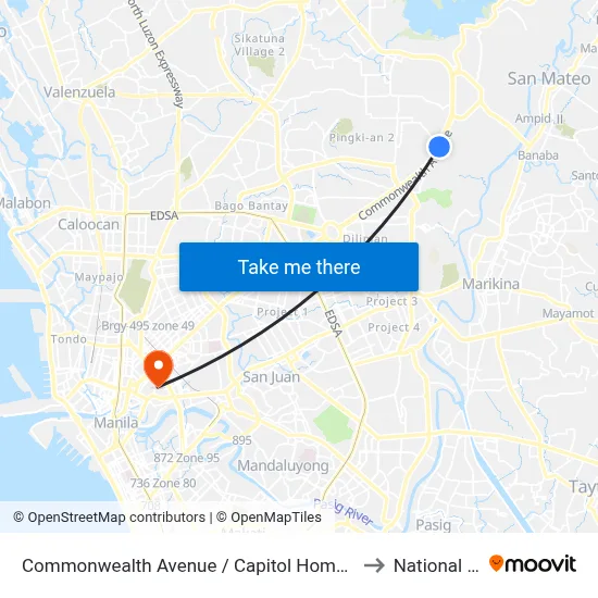 Commonwealth Avenue / Capitol Homes Drive Intersection, Quezon City to National University map