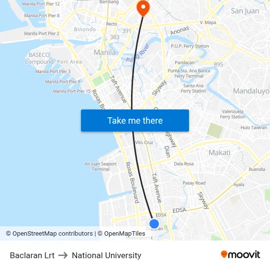 Baclaran Lrt to National University map