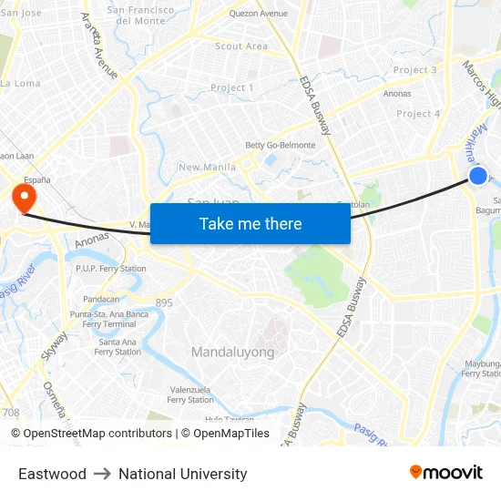 Eastwood to National University map
