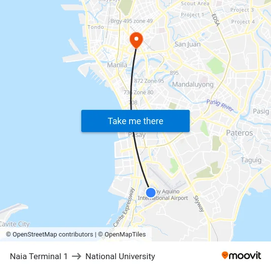 Naia Terminal 1 to National University map