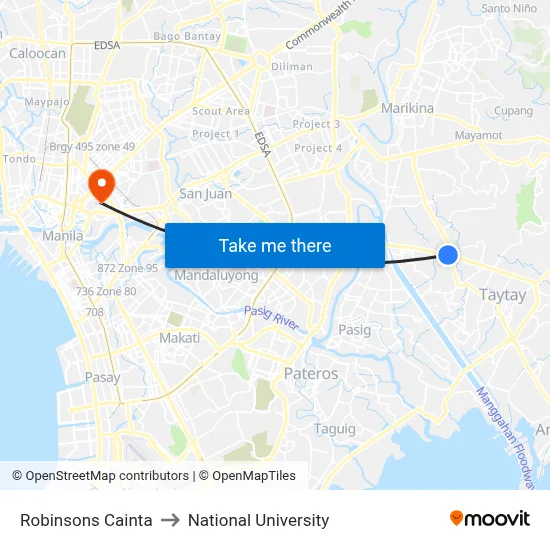 Robinsons Cainta to National University map