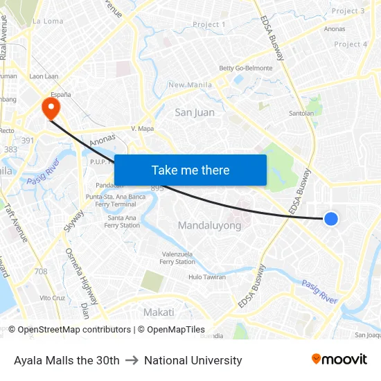 Ayala Malls the 30th to National University map