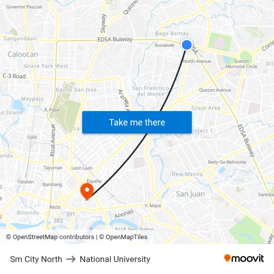 Sm City North to National University map