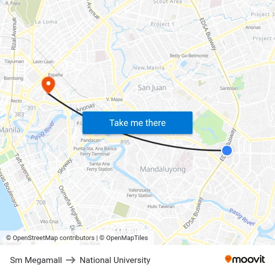 Sm Megamall to National University map