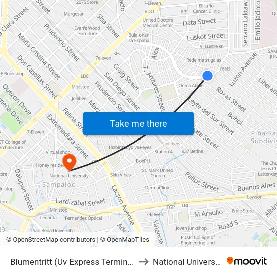Blumentritt (Uv Express Terminal) to National University map