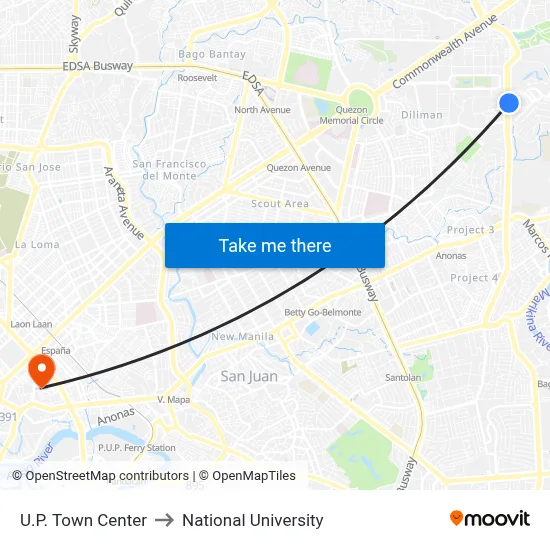 U.P. Town Center to National University map