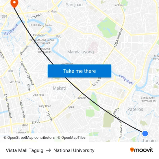 Vista Mall Taguig to National University map