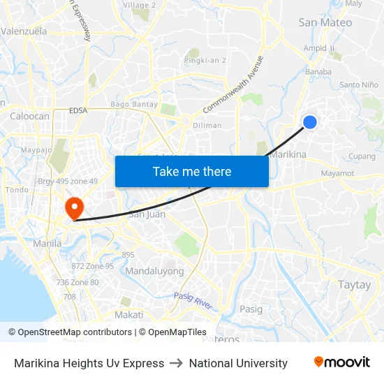 Marikina Heights Uv Express to National University map