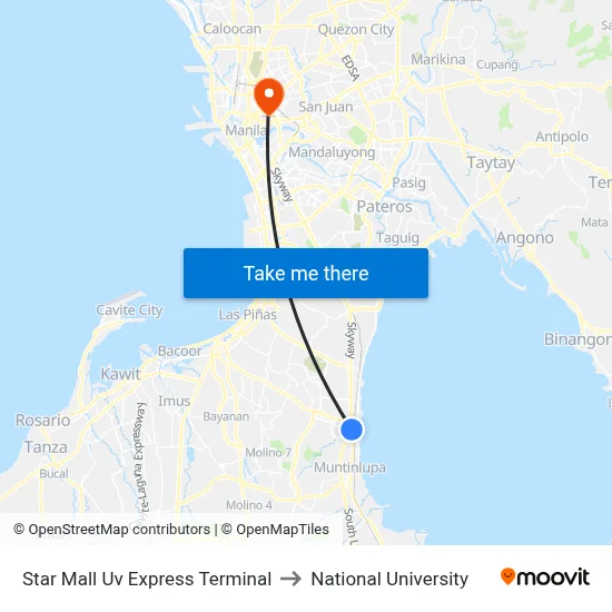 Star Mall Uv Express Terminal to National University map