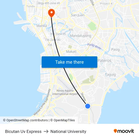 Bicutan Uv Express to National University map