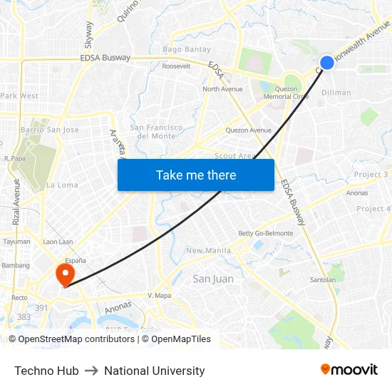 Techno Hub to National University map