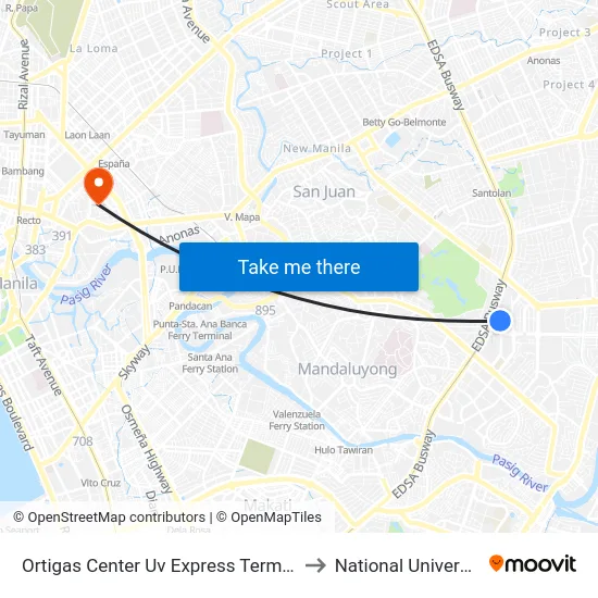 Ortigas Center Uv Express Terminal to National University map