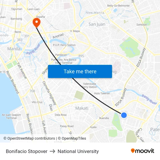Bonifacio Stopover to National University map