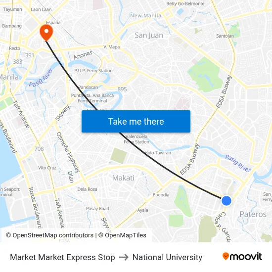 Market Market Express Stop to National University map
