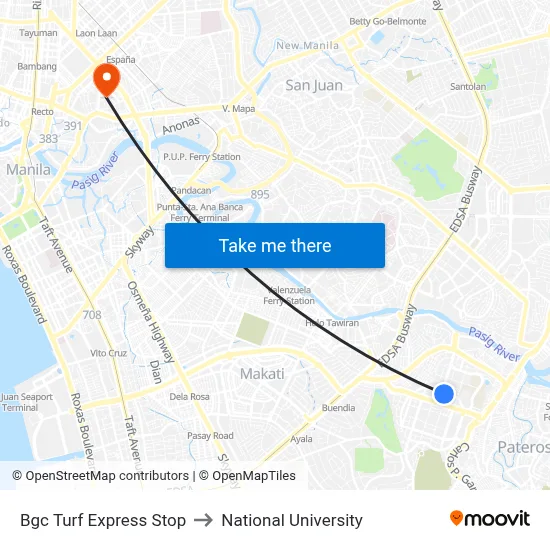 Bgc Turf Express Stop to National University map