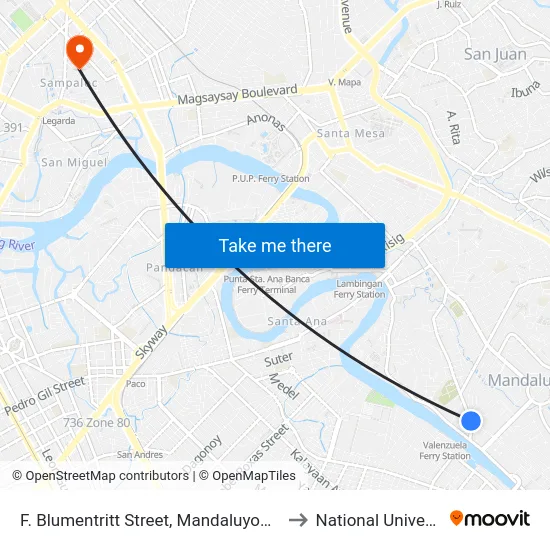 F. Blumentritt Street, Mandaluyong City to National University map