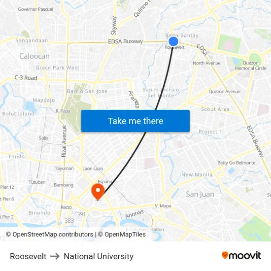 Roosevelt to National University map