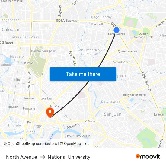North Avenue to National University map
