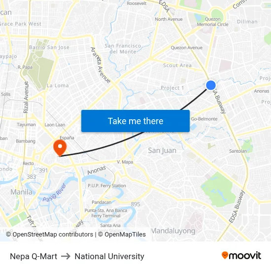 Nepa Q-Mart to National University map