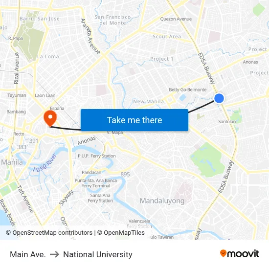 Main Ave. to National University map