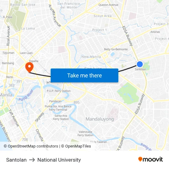 Santolan to National University map