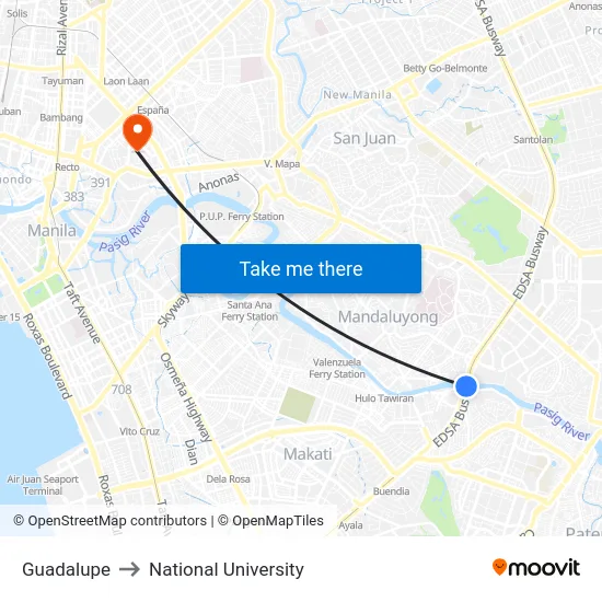 Guadalupe to National University map
