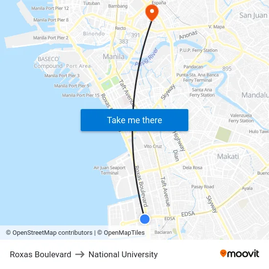 Roxas Boulevard to National University map