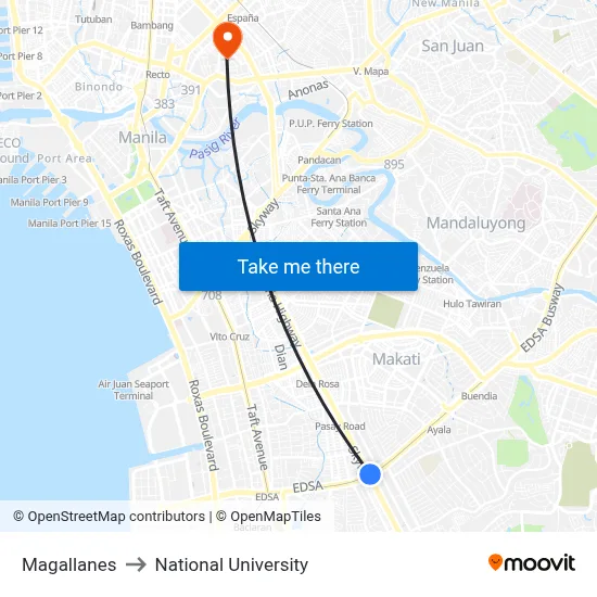 Magallanes to National University map