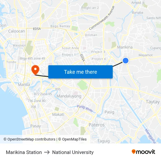 Marikina Station to National University map